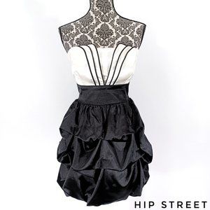 TRIXXI Satin Strapless High Waist Draped Bubble Skirt Party Prom Dress 11